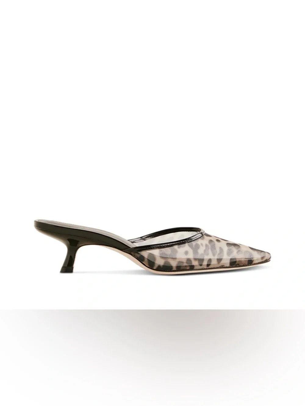 Reformation Wilda Kitten Heel Mules in a leopard print mesh fabric NWT - Picture 6 of 14